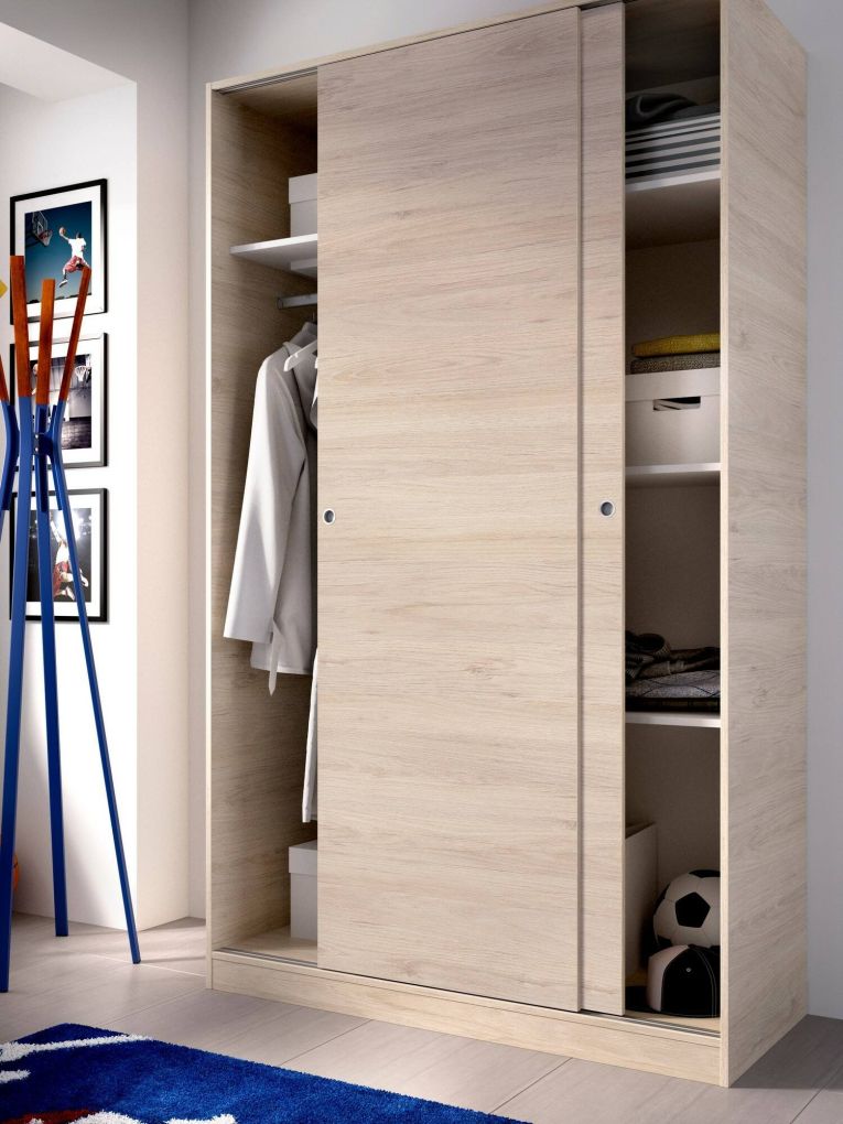Guardaroba Denali, Mobile appendiabiti per camera da letto, Armadio a 2 ante scorrevoli, 120x50h204 cm, Rovere
