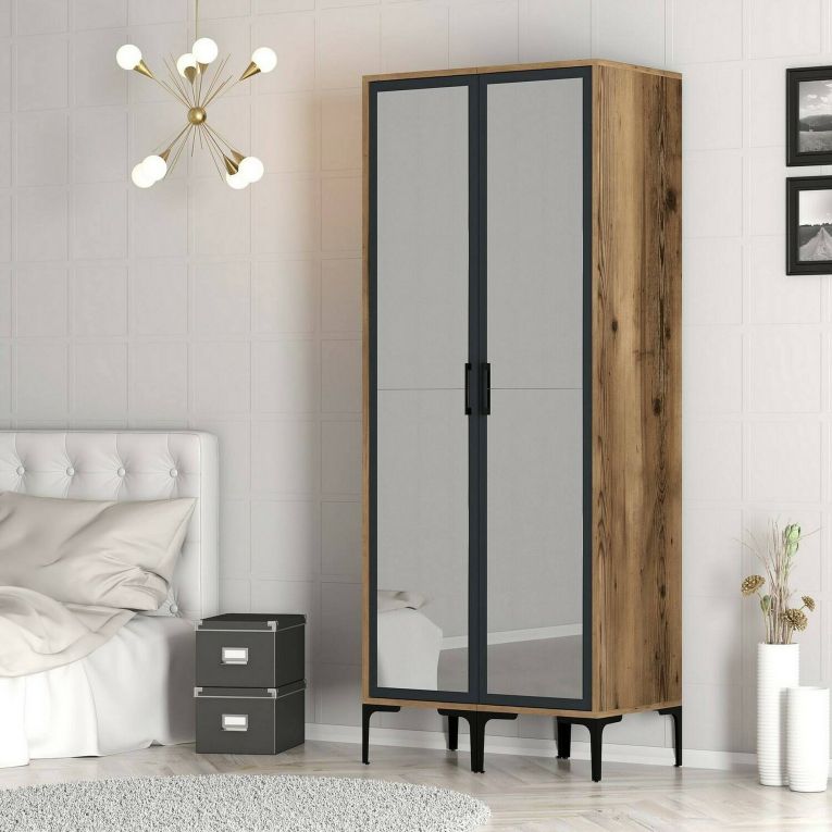 Guardaroba design noce e antracite 80x200h cm - Bagnone