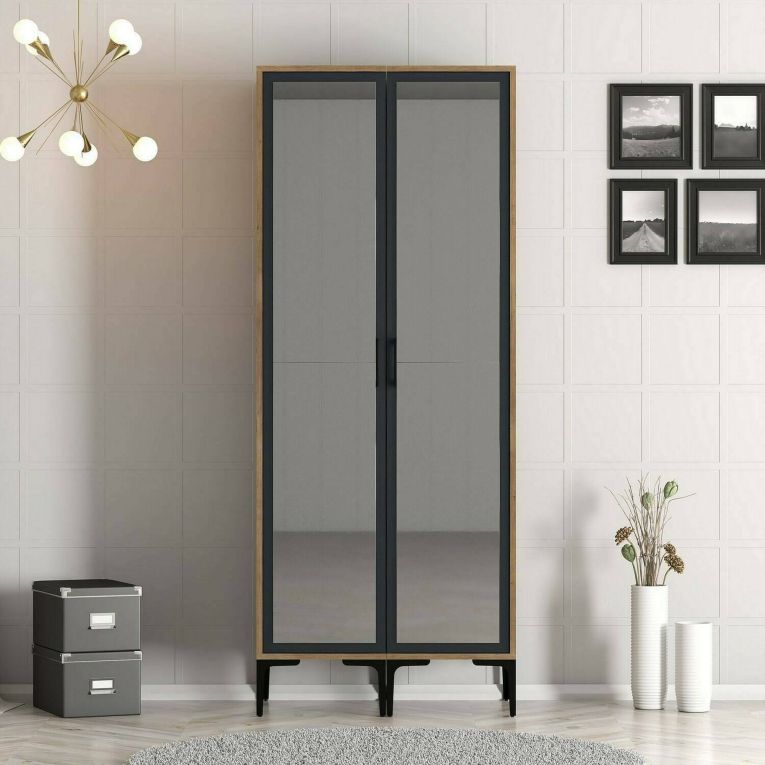 Guardaroba design noce e antracite 80x200h cm - Bagnone
