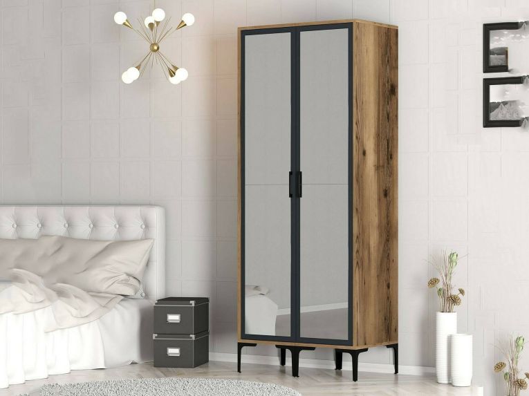 Guardaroba design noce e antracite 80x200h cm - Bagnone