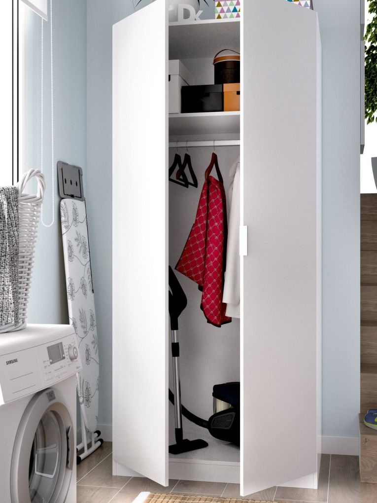 Guardaroba Giovo, Mobile appendiabiti per camera da letto, Armadio a 2 ante battenti, 81x52h184 cm, Bianco