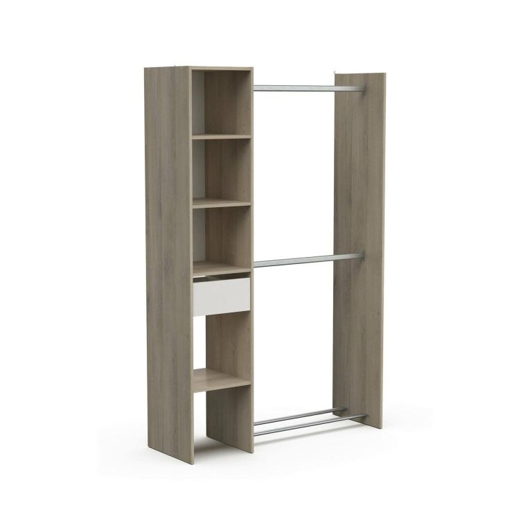 Guardaroba grande Adour, Mobile camera da letto, Cabina armadio portabiti, Armadio appendiabiti, 118x40 h183 cm, Rovere e Bianco opaco