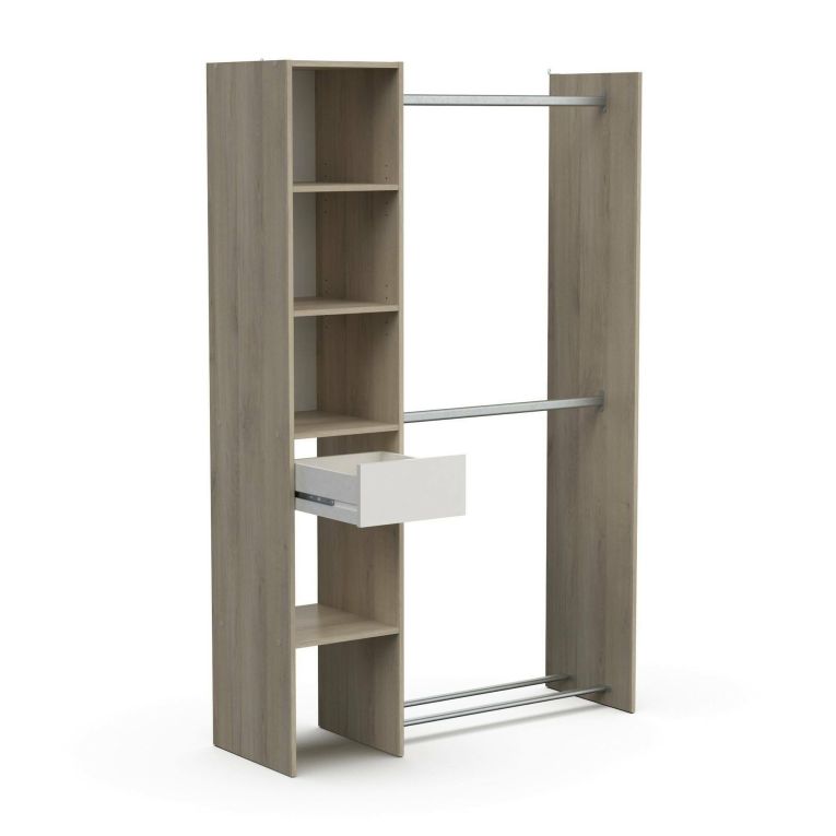 Guardaroba grande Adour, Mobile camera da letto, Cabina armadio portabiti, Armadio appendiabiti, 118x40 h183 cm, Rovere e Bianco opaco