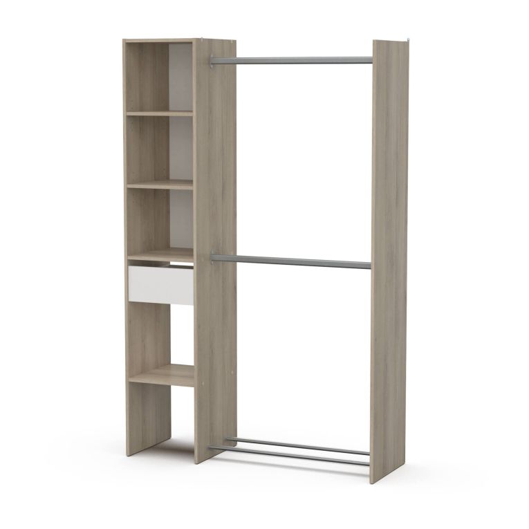 Guardaroba grande Adour, Mobile camera da letto, Cabina armadio portabiti, Armadio appendiabiti, 118x40 h183 cm, Rovere e Bianco opaco