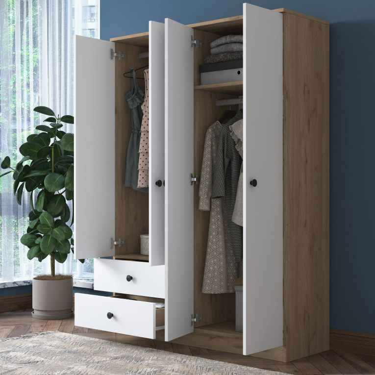 Guardaroba grande Aetheria, Mobile camera da letto, Cabina armadio portabiti, Armadio appendiabiti, 120x43 h170 cm, Noce e Bianco