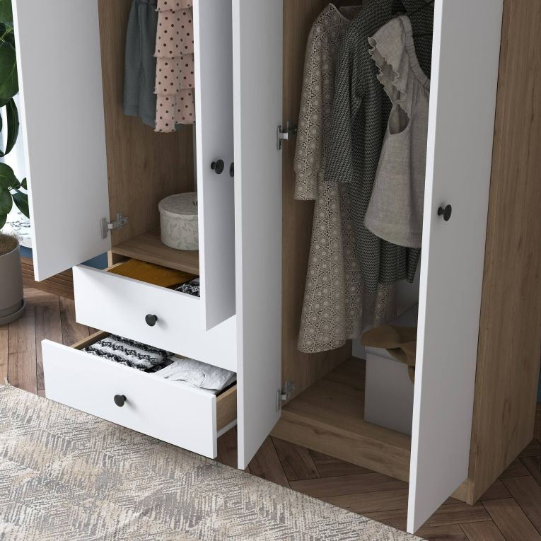 Guardaroba grande Aetheria, Mobile camera da letto, Cabina armadio portabiti, Armadio appendiabiti, 120x43 h170 cm, Noce e Bianco