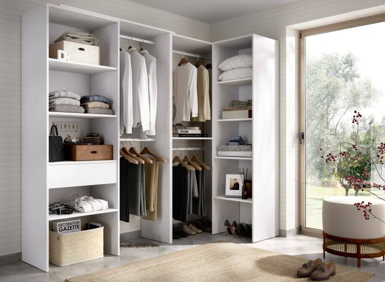 Guardaroba grande Arera, Mobile camera da letto, Cabina armadio portabiti, Armadio appendiabiti, 248x79 h187 cm, Bianco