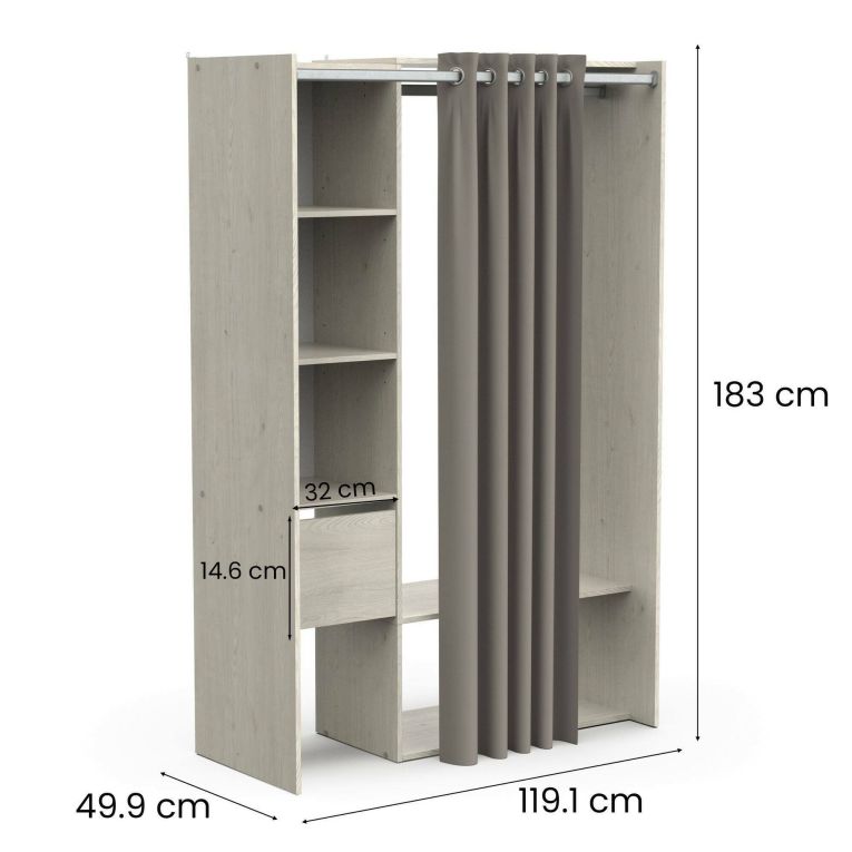 Guardaroba grande Arnon, Mobile camera da letto, Cabina armadio portabiti, Armadio appendiabiti, 119x50 h183 cm, Rovere