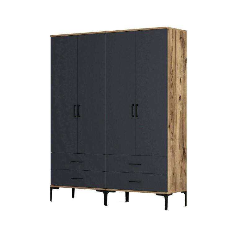 Guardaroba grande Atria, Mobile camera da letto, Cabina armadio con ante, Armadio appendiabiti, 160x201h48 cm, Noce e Antracite