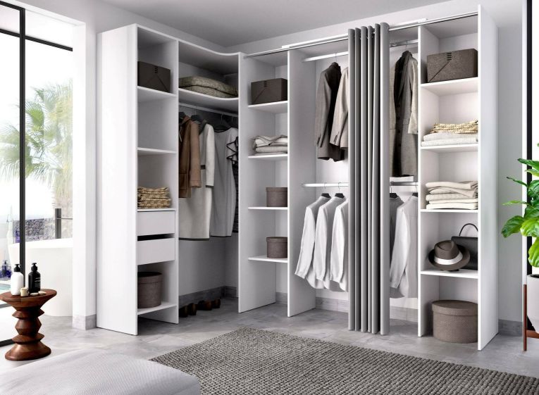 Guardaroba grande Bestone, Mobile camera da letto, Cabina armadio portabiti, Armadio appendiabiti, 234x141 h205 cm, Bianco