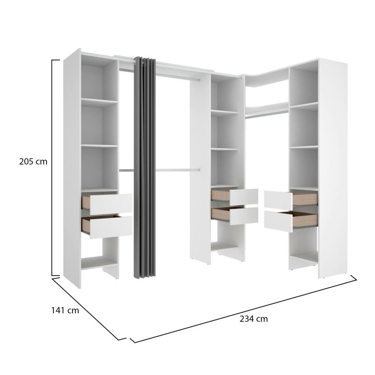 Guardaroba grande Biaena, Mobile camera da letto, Cabina armadio portabiti, Armadio appendiabiti, 234x141 h205 cm, Bianco
