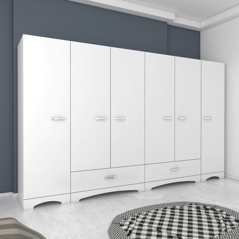 Guardaroba Grande Bianco 10 Ripiani Appendiabiti 243x181h cm, 2 Cassetti - Madruzzo