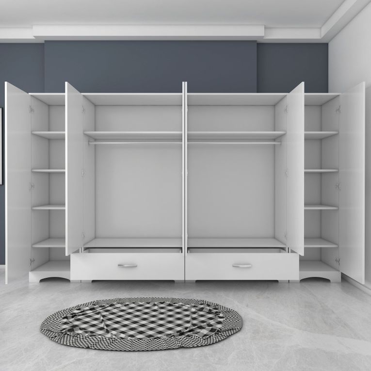 Guardaroba Grande Bianco 10 Ripiani Appendiabiti 243x181h cm, 2 Cassetti - Madruzzo