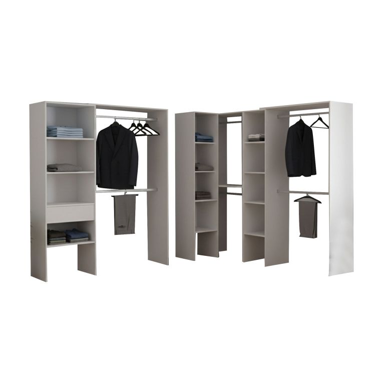 Guardaroba Grande Bianco 12 Ripiani Appendiabiti 388x187h cm, Modulabile - Trana