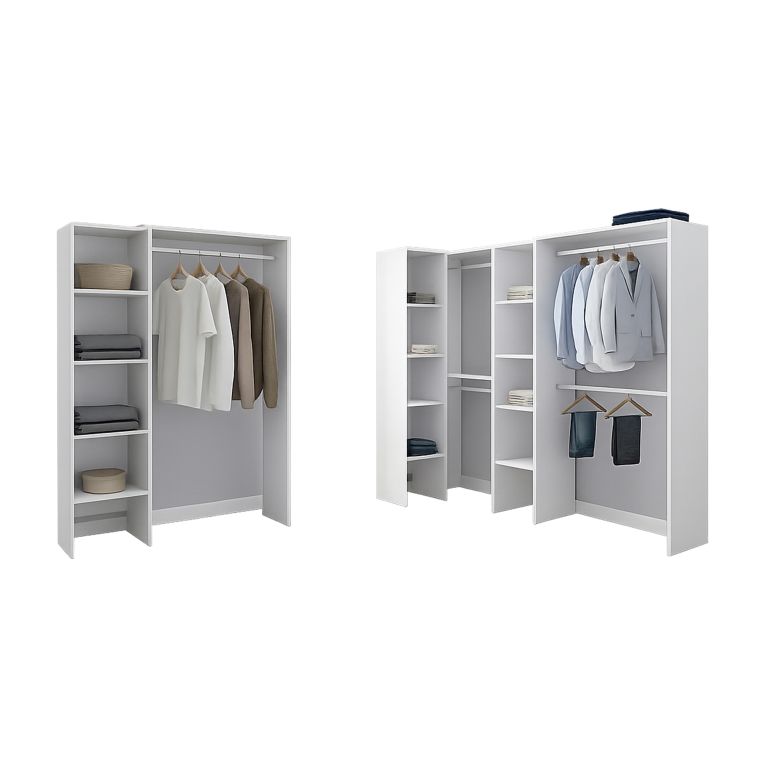 Guardaroba Grande Bianco 13 Ripiani Appendiabiti 369x187h cm, Modulabile - Comano