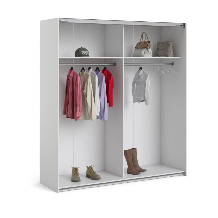 Guardaroba Grande Bianco 2 Ripiani Appendiabiti 182x200h cm, 4 Vani - Neive