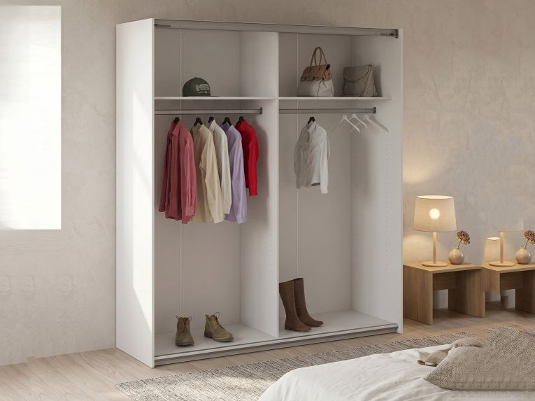 Guardaroba Grande Bianco 2 Ripiani Appendiabiti 182x200h cm, 4 Vani - Neive