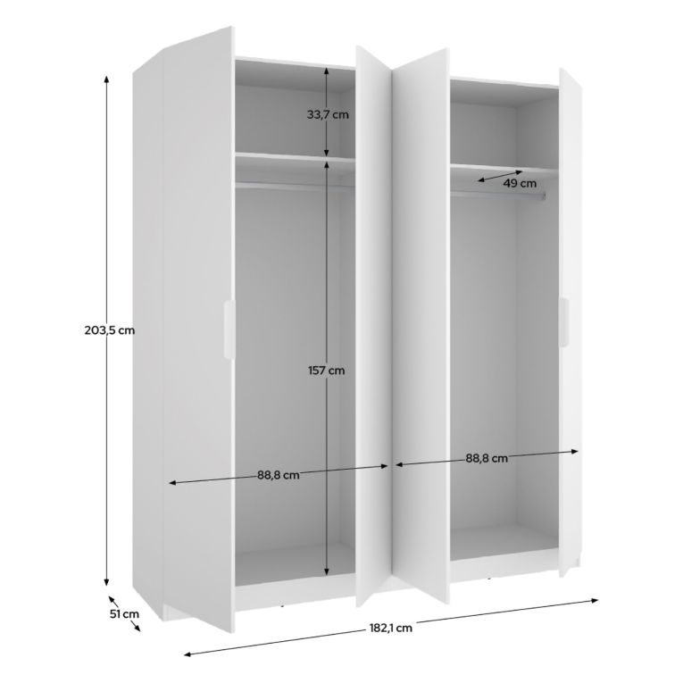 Guardaroba Grande Bianco 2 Ripiani Appendiabiti 51x204h cm, Cassetti - Holder