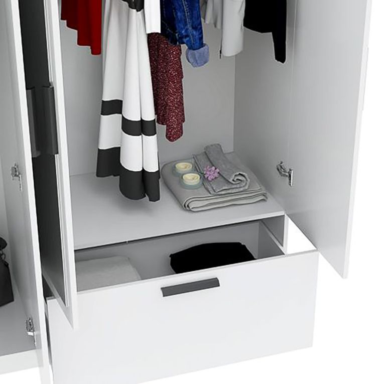 Guardaroba Grande Bianco 3 Ripiani Appendiabiti 225x210h cm, un Cassetto - Letesori
