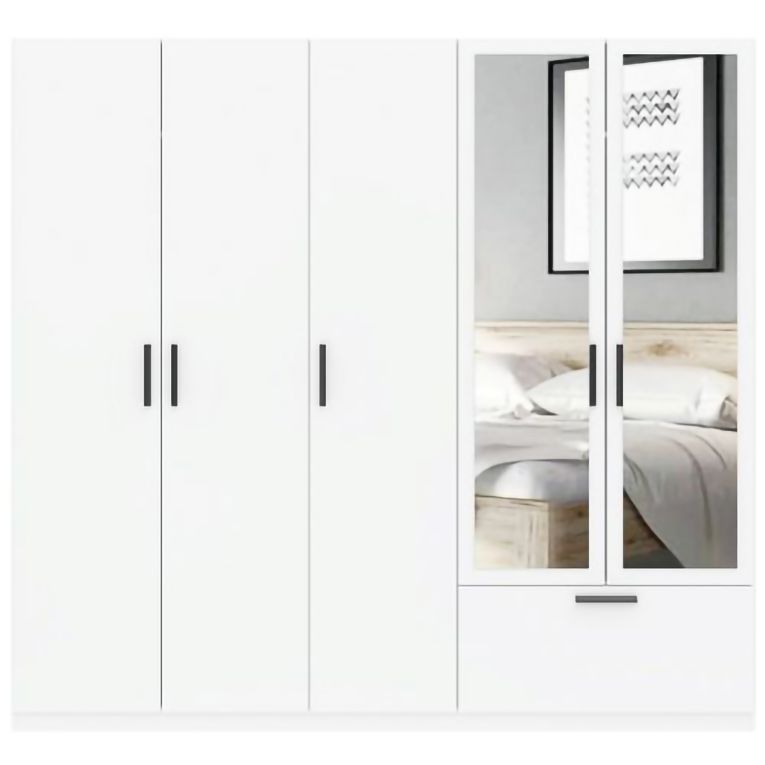 Guardaroba Grande Bianco 3 Ripiani Appendiabiti 225x210h cm, un Cassetto - Letesori