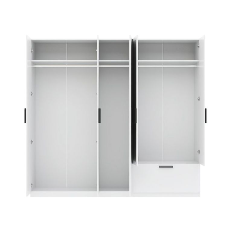 Guardaroba Grande Bianco 3 Ripiani Appendiabiti 225x210h cm, un Cassetto - Letesori