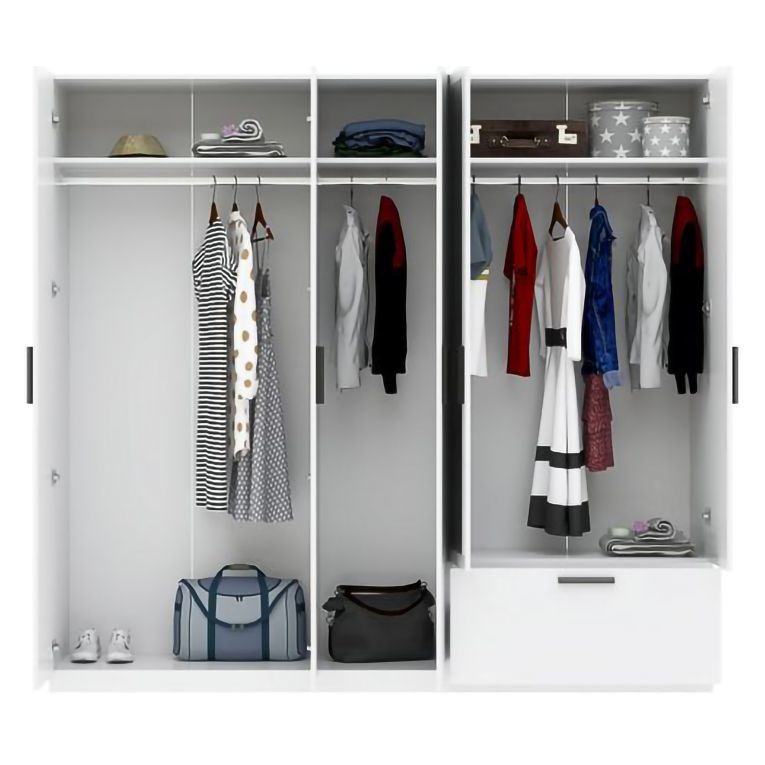 Guardaroba Grande Bianco 3 Ripiani Appendiabiti 225x210h cm, un Cassetto - Letesori