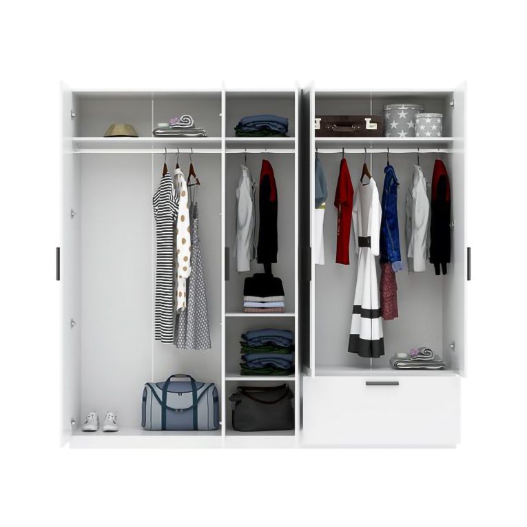 Guardaroba Grande Bianco 3 Ripiani Appendiabiti 225x210h cm, un Cassetto - Letesori