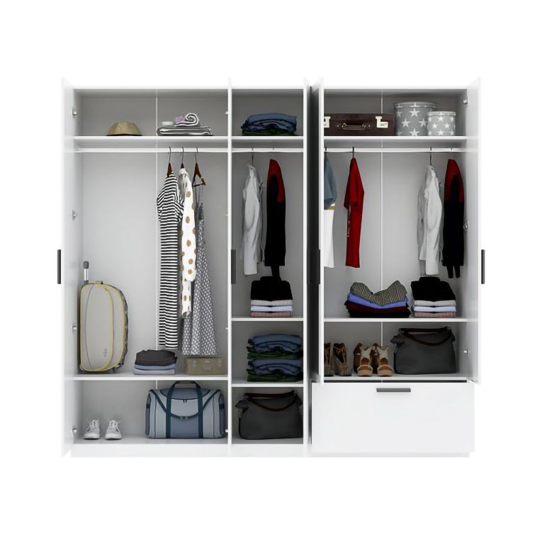 Guardaroba Grande Bianco 3 Ripiani Appendiabiti 225x210h cm, un Cassetto - Letesori