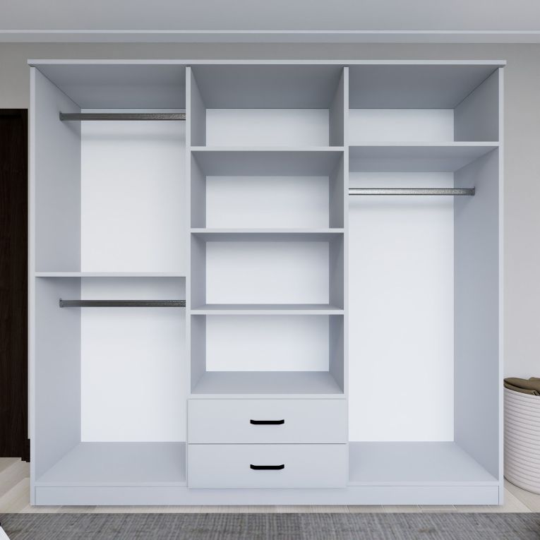 Guardaroba Grande Bianco 6 Ripiani Appendiabiti 180x190h cm, 2 Cassetti - Copiano