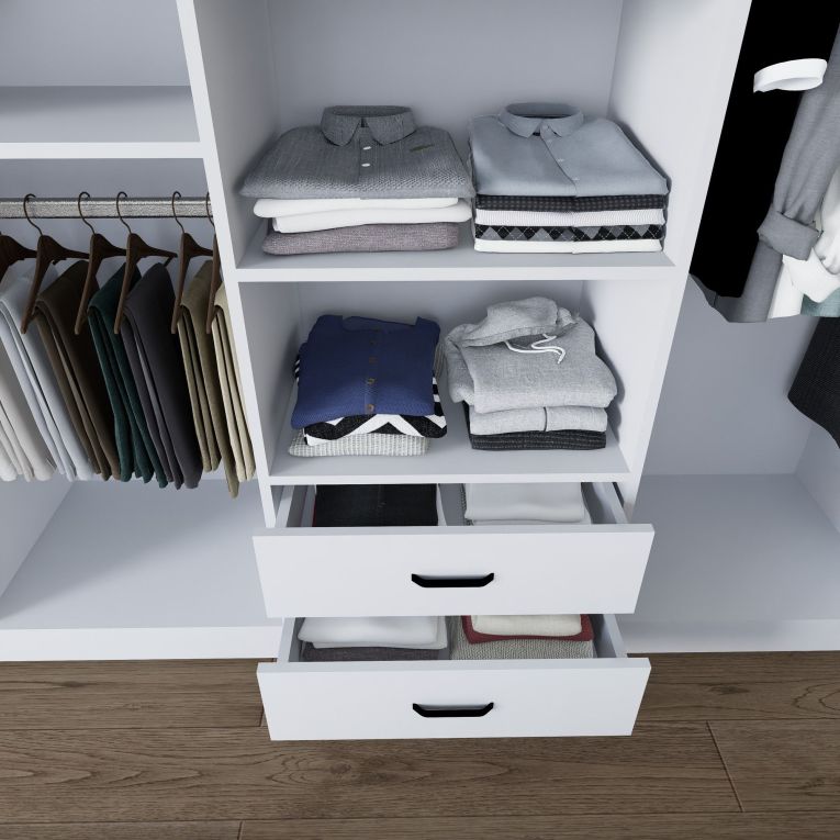 Guardaroba Grande Bianco 6 Ripiani Appendiabiti 180x190h cm, 2 Cassetti - Copiano