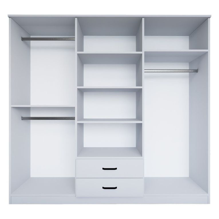 Guardaroba Grande Bianco 6 Ripiani Appendiabiti 180x190h cm, 2 Cassetti - Copiano