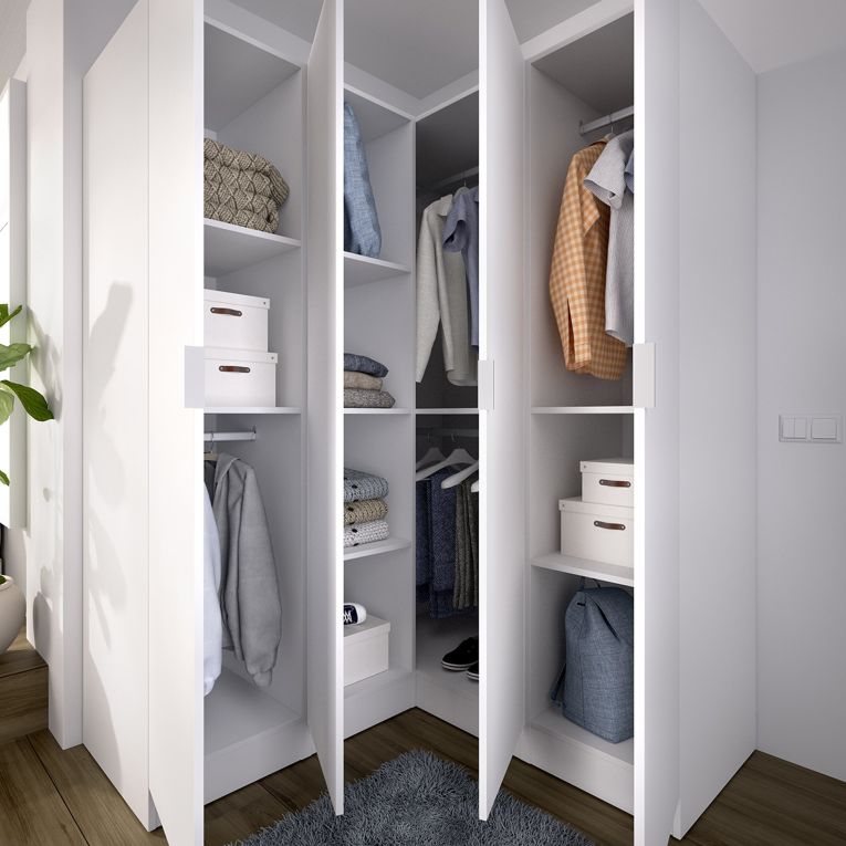 Guardaroba Grande Bianco 8 Ripiani Appendiabiti 131x184h cm, Cassetti - Woodbury