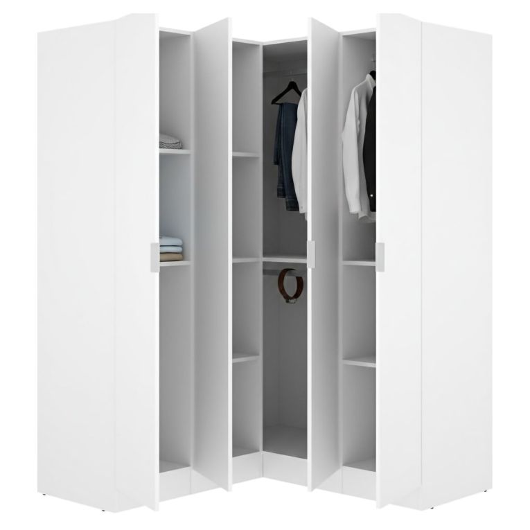 Guardaroba Grande Bianco 8 Ripiani Appendiabiti 131x184h cm, Cassetti - Woodbury