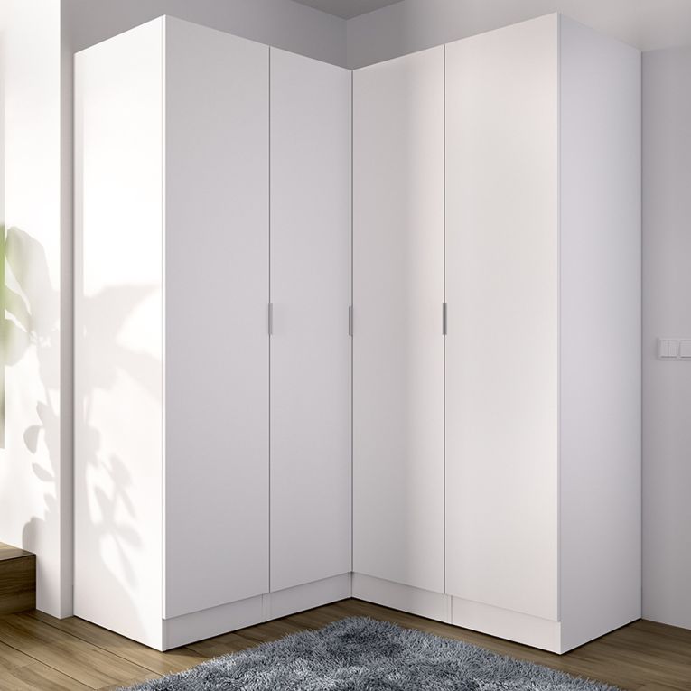 Guardaroba Grande Bianco 8 Ripiani Appendiabiti 131x184h cm, Cassetti - Woodbury