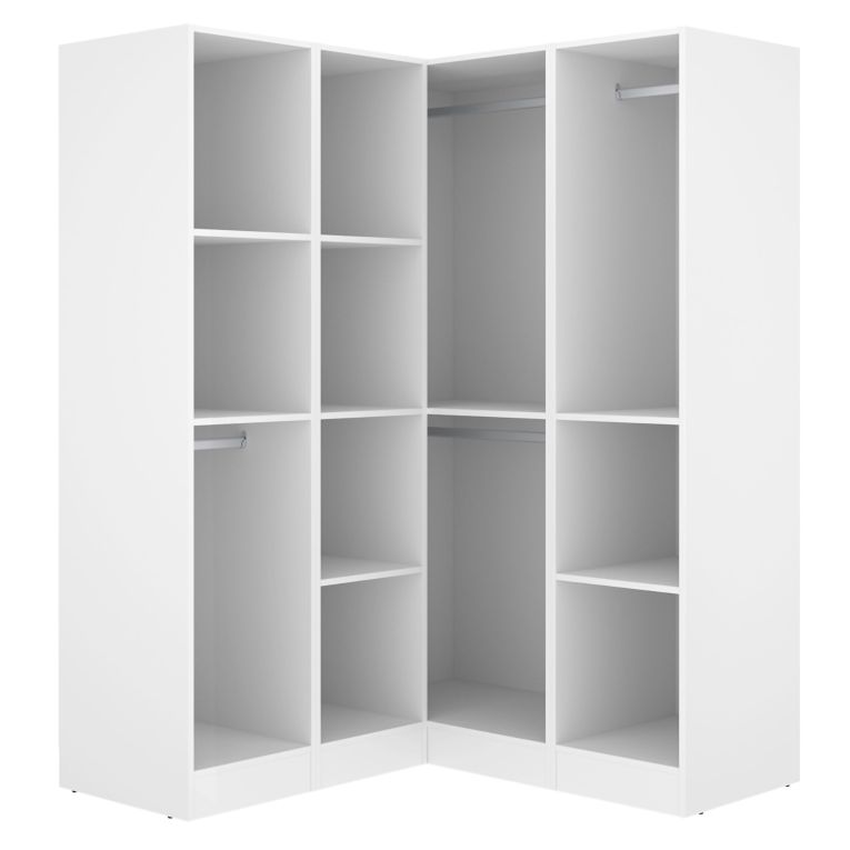 Guardaroba Grande Bianco 8 Ripiani Appendiabiti 131x184h cm, Cassetti - Woodbury