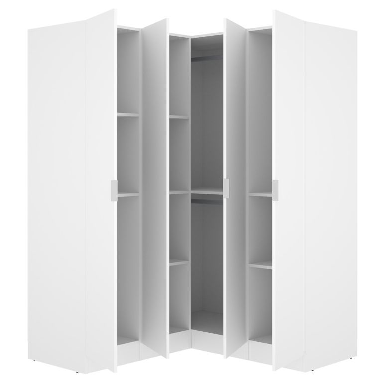 Guardaroba Grande Bianco 8 Ripiani Appendiabiti 131x184h cm, Cassetti - Woodbury