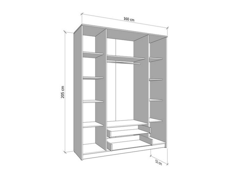 Guardaroba Grande Bianco 9 Ripiani Appendiabiti 160x205h cm, Apertura Battente e Scorrevole - Miazzina