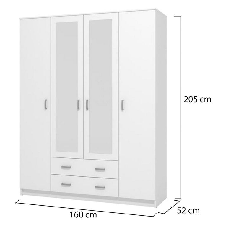 Guardaroba Grande Bianco 9 Ripiani Appendiabiti 160x205h cm, Apertura Battente e Scorrevole - Miazzina