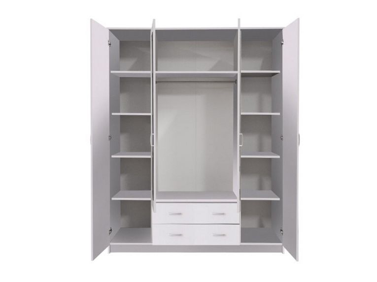 Guardaroba Grande Bianco 9 Ripiani Appendiabiti 160x205h cm, Apertura Battente e Scorrevole - Miazzina