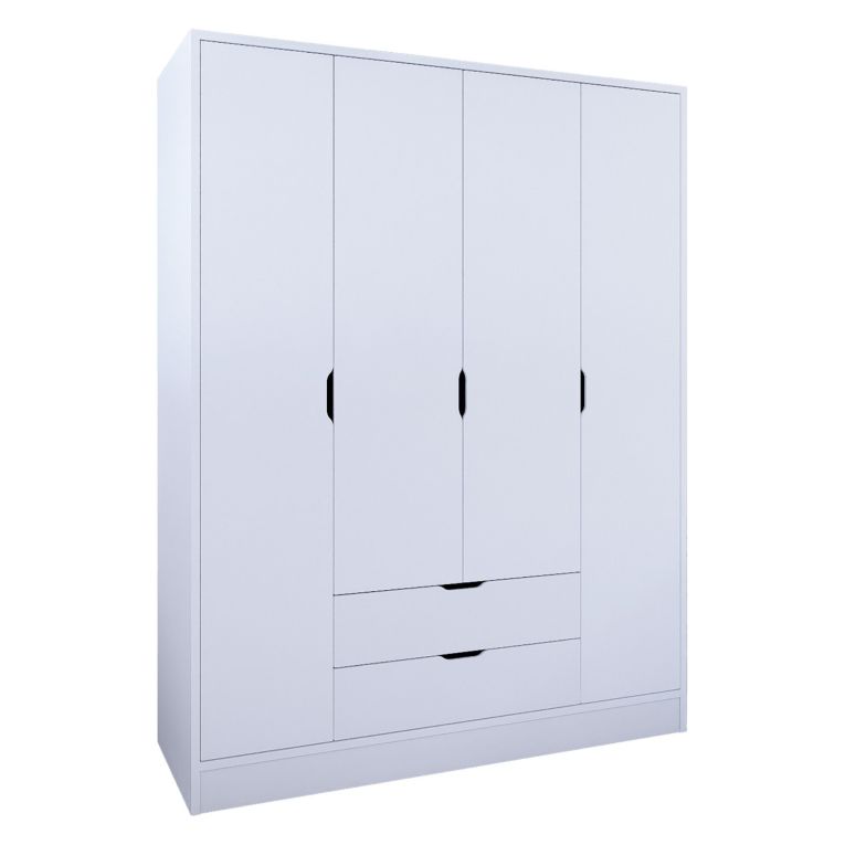 Guardaroba Grande Bianco Appendiabiti 9 Ripiani 140x182h cm, 2 Cassetti - Paterno