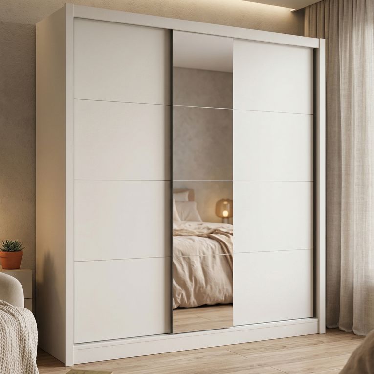 Guardaroba Grande Bianco Beige Nero Appendiabiti 5 Ripiani 205x215.5h cm, 8 Vani - Orero