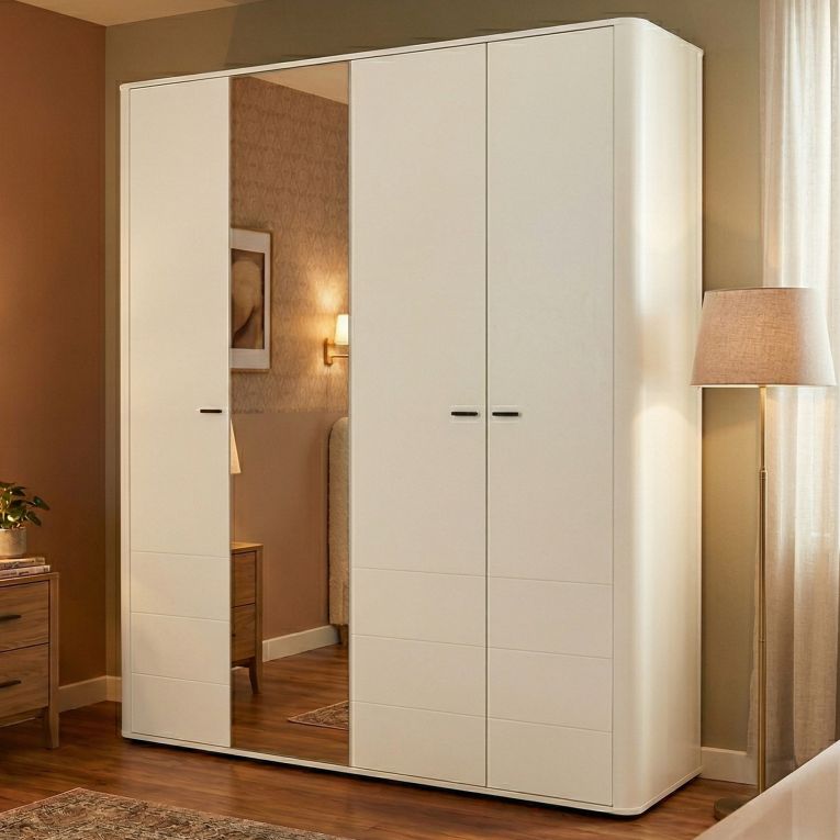 Guardaroba Grande Bianco Crema 2 Ripiani Appendiabiti 179.5x210.5h cm, 4 Vani - Bustone