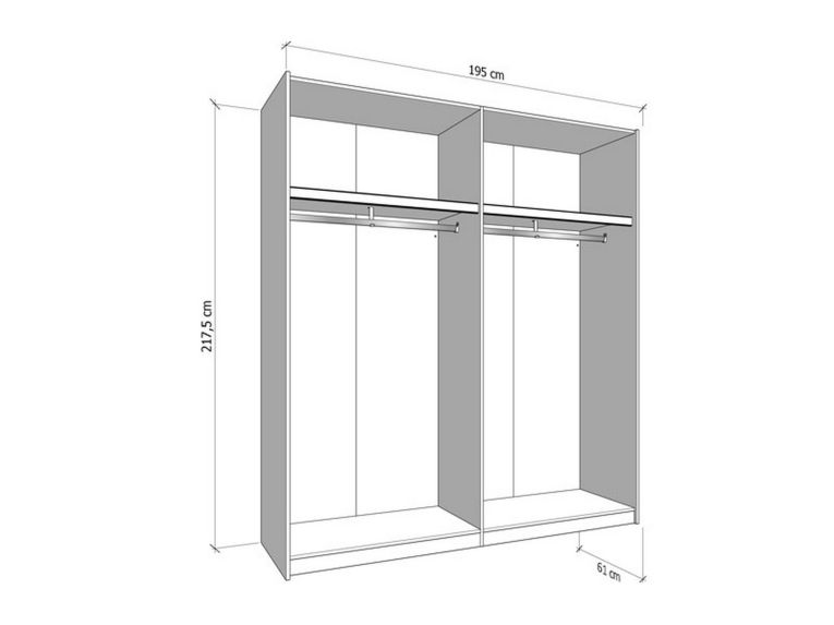 Guardaroba Grande Bianco Crema 2 Ripiani Appendiabiti 195x218h cm, Apertura Scorrevole - Cariano