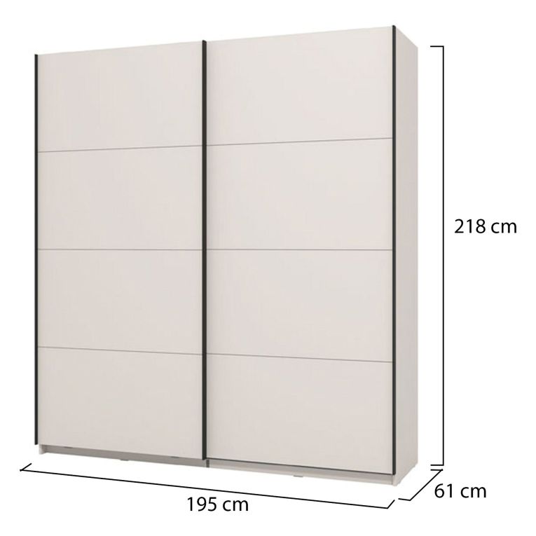 Guardaroba Grande Bianco Crema 2 Ripiani Appendiabiti 195x218h cm, Apertura Scorrevole - Cariano