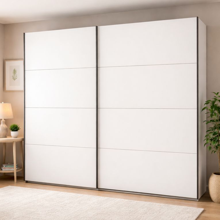 Guardaroba Grande Bianco Crema 2 Ripiani Appendiabiti 245x217.5h cm, 2 Ante - Salemi