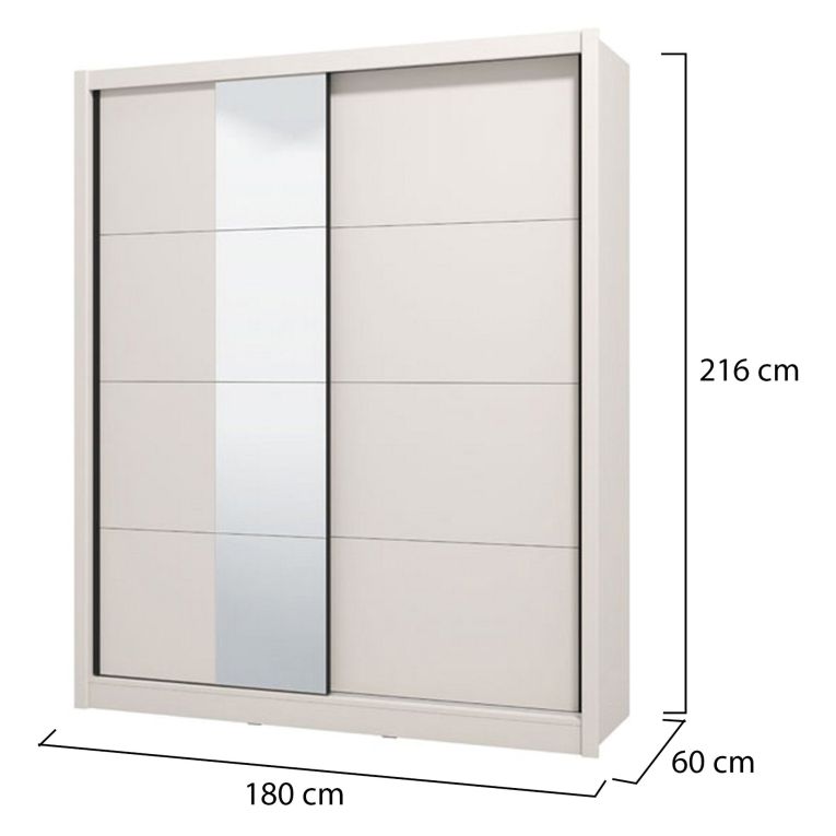 Guardaroba Grande Bianco Crema 5 Ripiani Appendiabiti 180x215.5h cm, 2 Ante - Manfredi