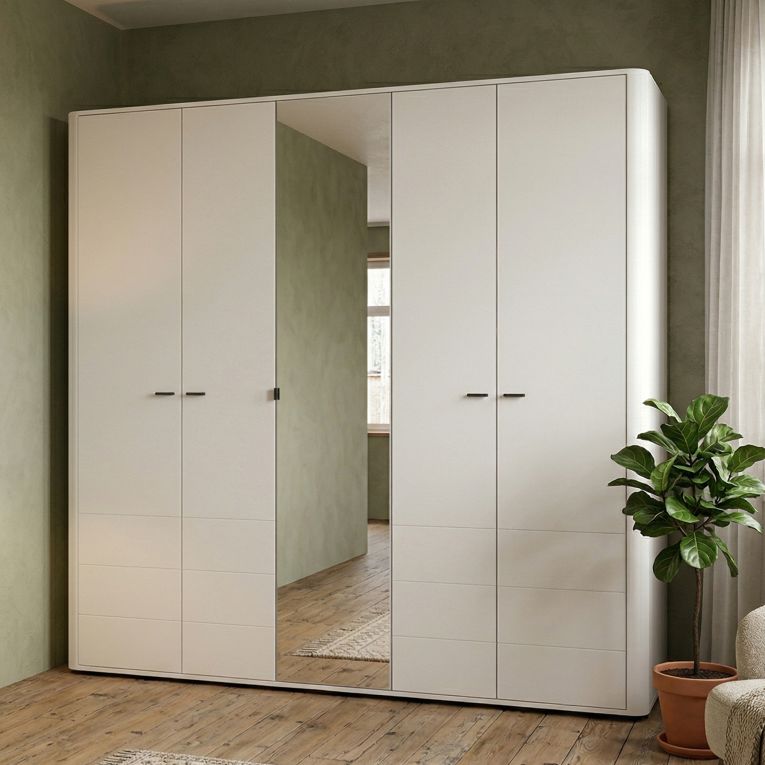 Guardaroba Grande Bianco Crema 6 Ripiani Appendiabiti 224.5x210.5h cm, 9 Vani - Orsogna