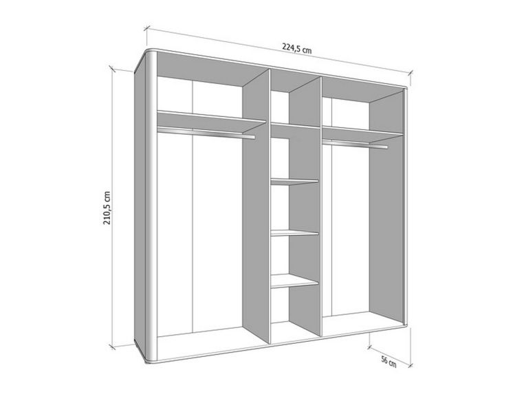 Guardaroba Grande Bianco Crema 6 Ripiani Appendiabiti 224.5x210.5h cm, 9 Vani - Orsogna