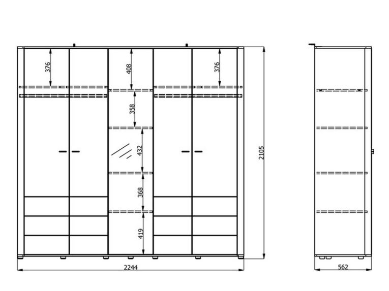 Guardaroba Grande Bianco Crema 6 Ripiani Appendiabiti 224.5x210.5h cm, 9 Vani - Orsogna
