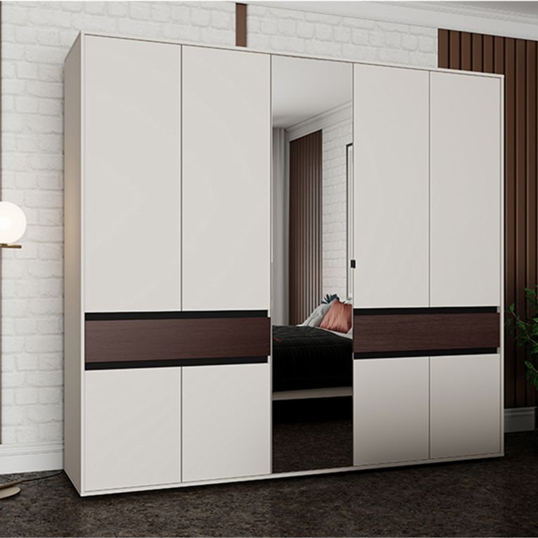 Guardaroba Grande Bianco Crema Marrone Noce 2 Cassetti 7 Ripiani 228x211h cm, Appendiabiti - Ubud